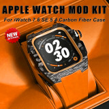 Luxury Carbon Fiber Modification Kit For Apple Watch 7 6 5 4 SE Metal Bezel Frame For iWatch Series 45MM 44MM Rubber Strap Set