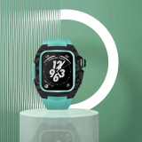 Luxury Carbon Fiber Modification Kit For Apple Watch 7 6 5 4 SE Metal Bezel Frame For iWatch Series 45MM 44MM Rubber Strap Set