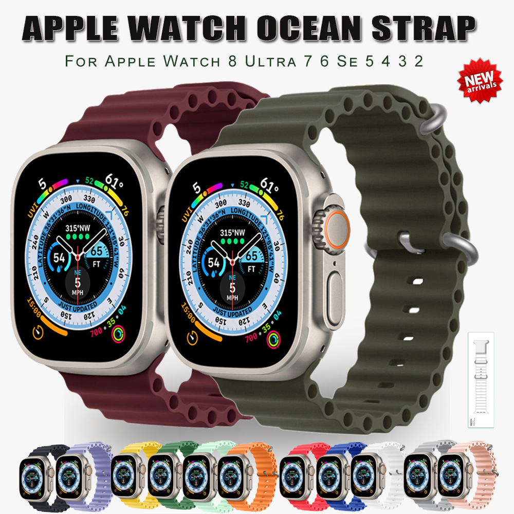 Official Silicone Ocean Strap for Apple Watch Band 49mm 45mm 44mm 40mm 41mm Correa Bracelet for iwatch Ultra Serie 8 7 6 5 SE