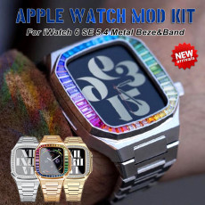 Luxury Diamond Refit Accessoires For iWatch Series 6 SE 5 4 Stainless Steel Band  iWatch Band 44mm 40mm Modification Kit Case