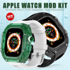 Luxury Modification Kit For Apple Watch Ultra 49mm Fluororubber Band For iWatch Series 8 7 6 5 4 SE 45MM 44MM Transparent Case