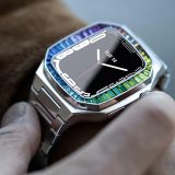 Luxury Diamond Refit Accessoires For iWatch Series 6 SE 5 4 Stainless Steel Band  iWatch Band 44mm 40mm Modification Kit Case