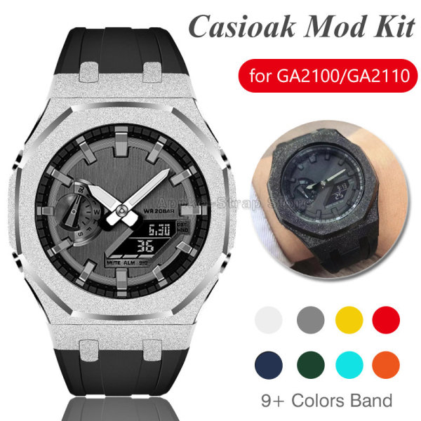 Mod Kit for Casioak GA2100 GMAS2100 Gen4 Modification Kit Bezel Emery Frosted Steel Case Band for GA-2100/2110 Metal Bezel Rubber Strap
