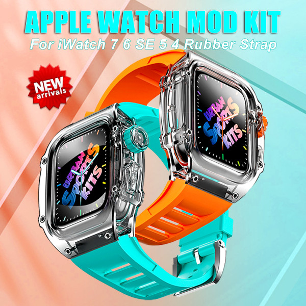 Transparent Mod Kit Case For Apple Watch  49mm 45MM 44MM Rubber Sports Band For iWatch Series Ultra 8 7 6 5 4 SE Silicone Strap