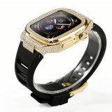 Luxury Diamond Modification Kit For Apple Watch 8 7 6 SE 5 Rubber Band For iWatch Series 44mm 45mm Steel Bezel Watch Accessories