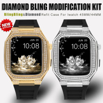 Luxury Diamond Modification Kit For Apple Watch 8 7 6 SE 5 Rubber Band For iWatch Series 44mm 45mm Steel Bezel Watch Accessories