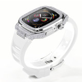 Luxury Diamond Modification Kit For Apple Watch 8 7 6 SE 5 Rubber Band For iWatch Series 44mm 45mm Steel Bezel Watch Accessories