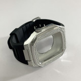 Luxury Diamond Modification Kit For Apple Watch 8 7 6 SE 5 Rubber Band For iWatch Series 44mm 45mm Steel Bezel Watch Accessories