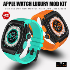 Luxury Stainless Steel Case Modification Kit for Apple Watch 8 Ultra Rubber Band IWatch Series 8 49mm Sport Bracelet Refit Mod