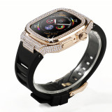 Luxury Diamond Modification Kit For Apple Watch 8 7 6 SE 5 Rubber Band For iWatch Series 44mm 45mm Steel Bezel Watch Accessories