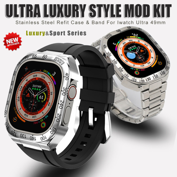 Refit Mod Kit Metal Case for Apple Watch Band Ultra 49mm Modification Rubber Strap for iwatch series 8 Sport Brecelet for men