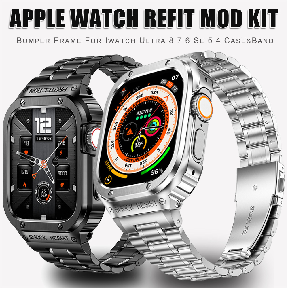 Correa Stainless Steel Band Case For Apple Watch Ultra 49mm 8 7 6 5 4 3 Band 45mm 44mm Bumper frame iwatch series 40mm 41mm Mod