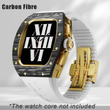 Luxury Carbon Fiber Case For Apple Watch 8 7 Titanium Modification Kit For iWatch Series 45mm 44mm Refit Metal Cover Rubber Band