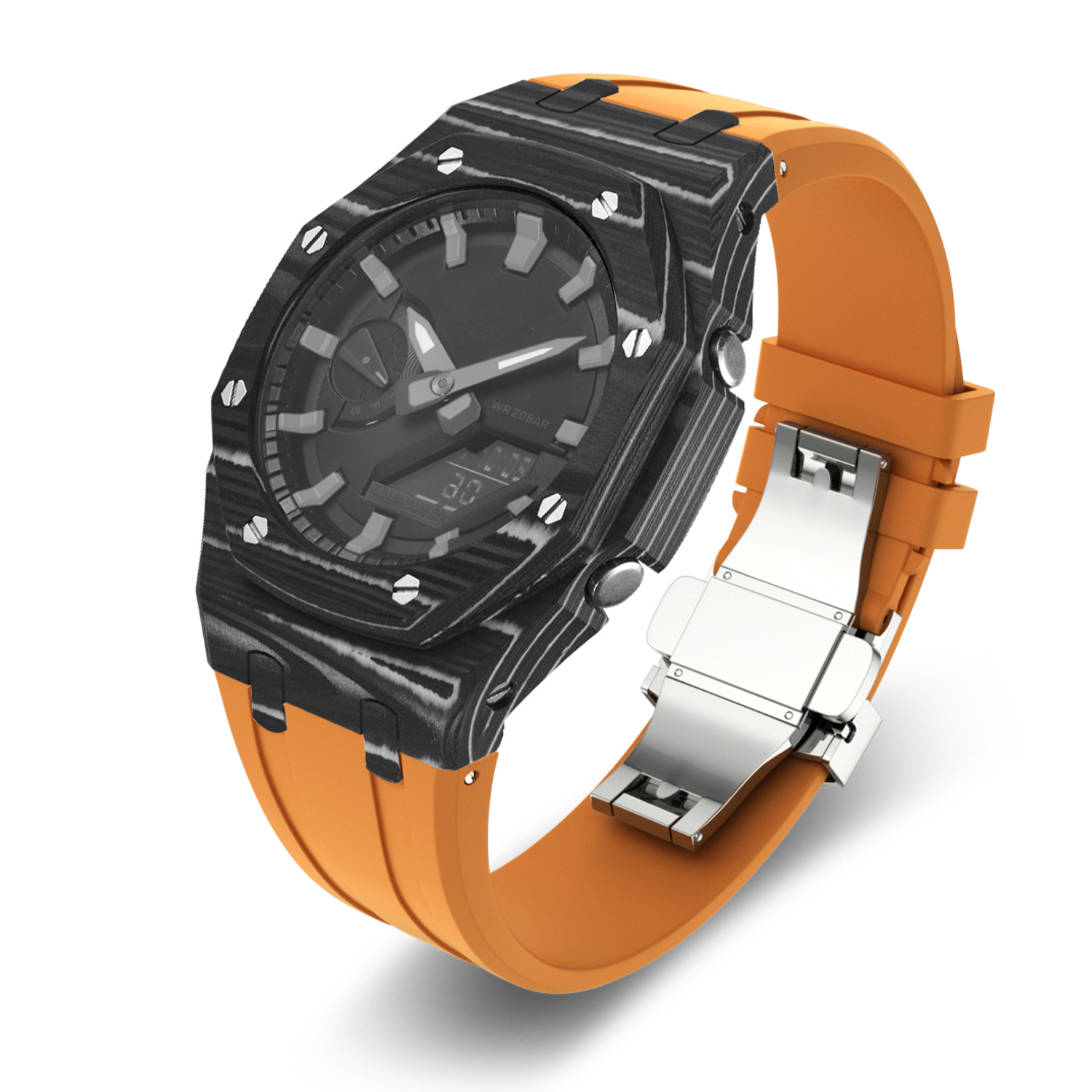 Carbon Fiber Case For Casioak GA2100 GA2110 DIY Modification Kit For GA-2100 2110 GAB2100 2110 Metal Bezel Frame & Rubber Strap