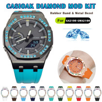 Luxury Diamond Modification Kit for Casioak GA2100 GA-2110 Stainless Steel Cover Rubber Band For GMAS2100 Metal Case Refit Set
