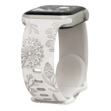 Engraved Floral Band for Apple Watch Ultra 2 49mm 45mm 44mm 38mm 40 41mm Silicone Sport Strap for IWatch Series 9 7 8 6 5 4 3 SE
