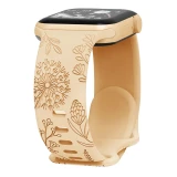 Engraved Floral Band for Apple Watch Ultra 2 49mm 45mm 44mm 38mm 40 41mm Silicone Sport Strap for IWatch Series 9 7 8 6 5 4 3 SE