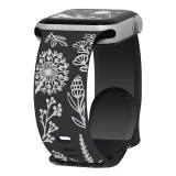 Engraved Floral Band for Apple Watch Ultra 2 49mm 45mm 44mm 38mm 40 41mm Silicone Sport Strap for IWatch Series 9 7 8 6 5 4 3 SE