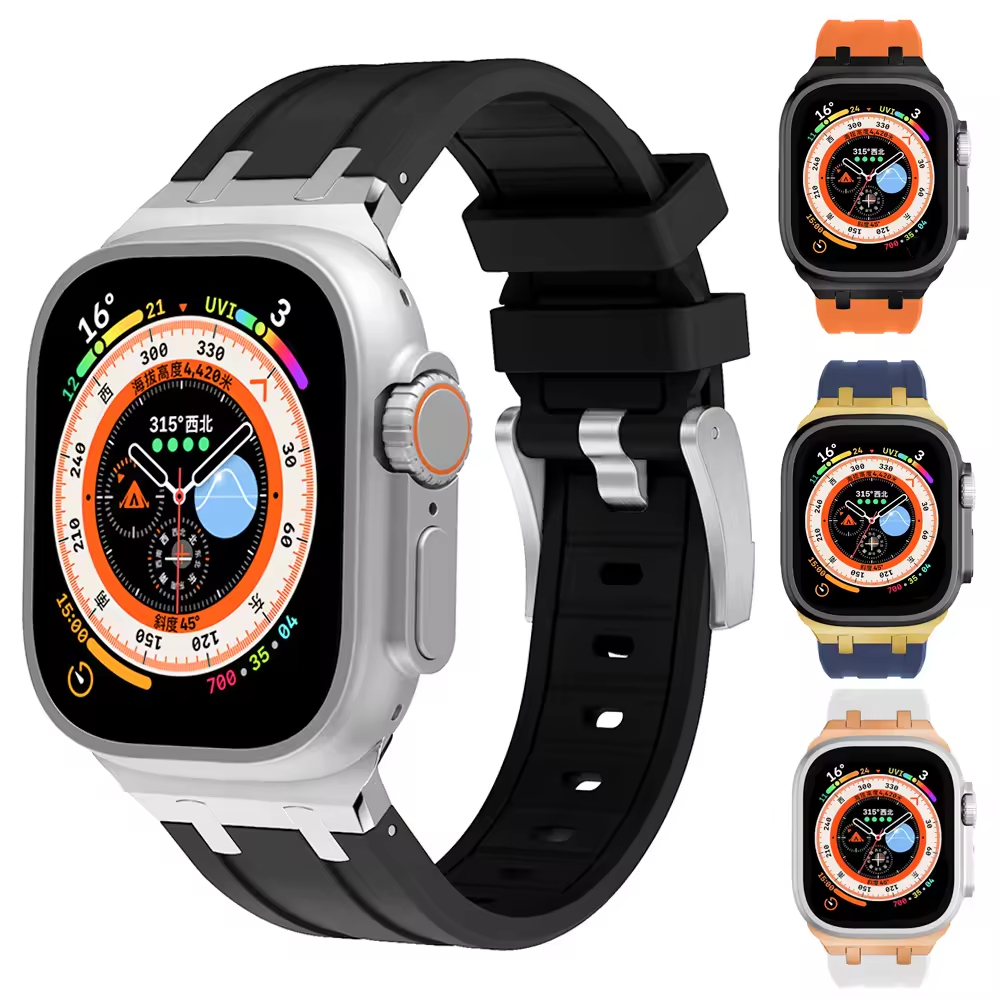 Silicone Strap for Apple Watch Band Ultra 49mm 8 7 45 41mm Sports Soft Rubber Band for IWatch 6 5 4 SE 44 42mm 40 38mm Bracelet