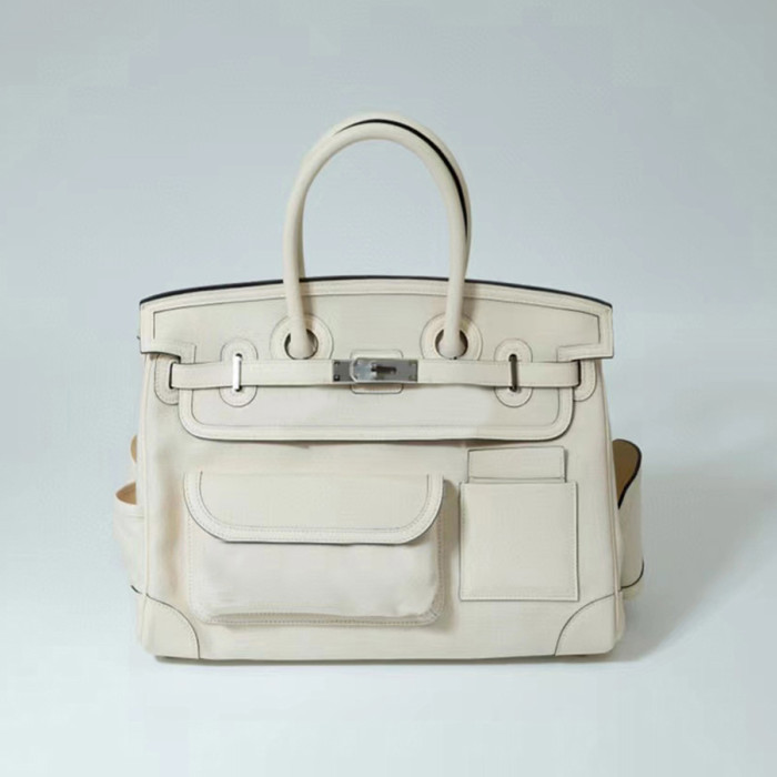 Hermes Women's Canvas Panel Slip Leather Tote Bag #nigo55168