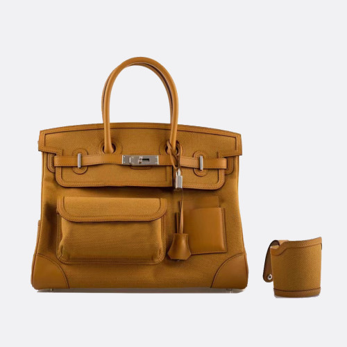 Hermes Women's Canvas Panel Slip Leather Tote Bag #nigo55168