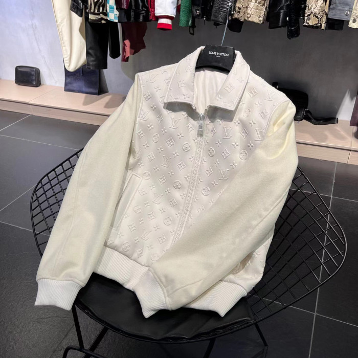 Louis Vuitton Leather Wooled Patch Zip Jacket  #nigo5792