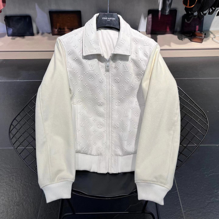 Louis Vuitton Leather Wooled Patch Zip Jacket  #nigo5792