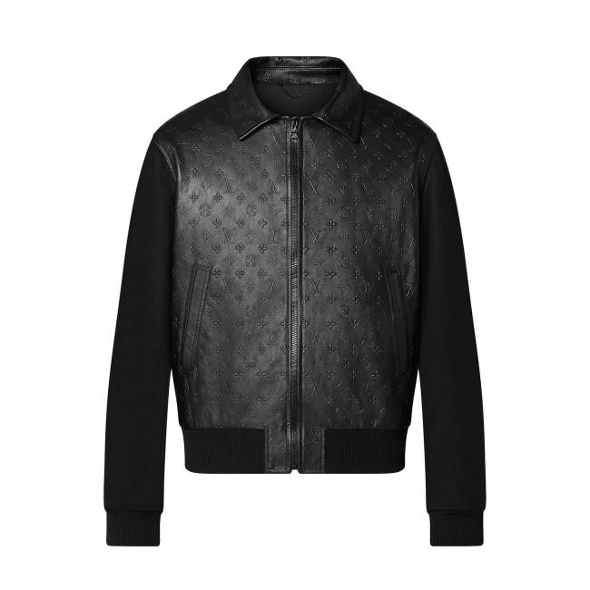 Louis Vuitton Leather Wooled Patch Zip Jacket  #nigo5792