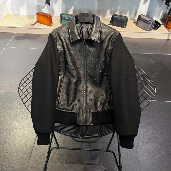 Louis Vuitton Leather Wooled Patch Zip Jacket  #nigo5792