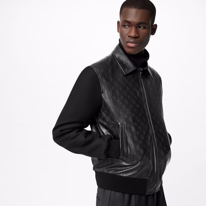 Louis Vuitton Leather Wooled Patch Zip Jacket  #nigo5792