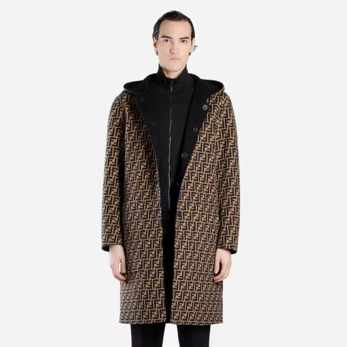 FENDI Woolen Double-Sided Hooded Full-Printed Coat Jacket  #nigo3715