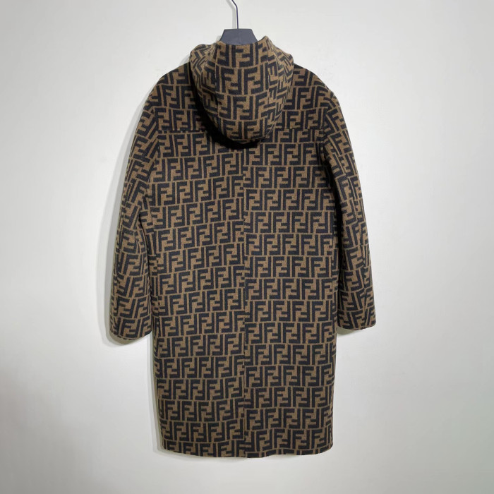 FENDI Woolen Double-Sided Hooded Full-Printed Coat Jacket  #nigo3715
