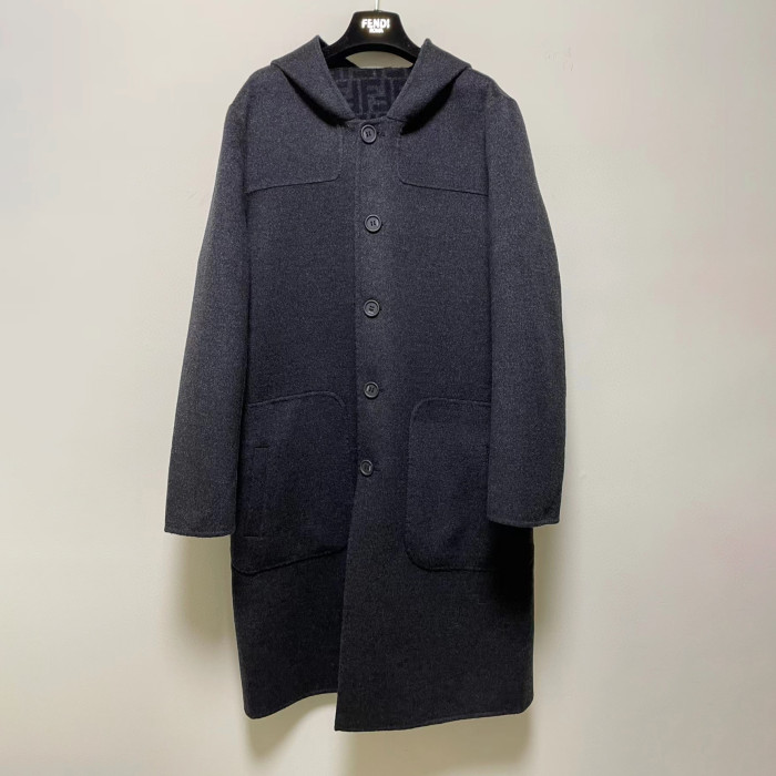 FENDI Woolen Double-Sided Hooded Full-Printed Coat Jacket  #nigo3715