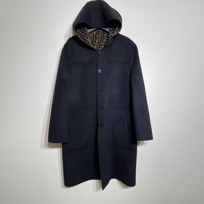 FENDI Woolen Double-Sided Hooded Full-Printed Coat Jacket  #nigo3715