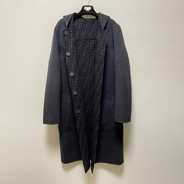 FENDI Woolen Double-Sided Hooded Full-Printed Coat Jacket  #nigo3715