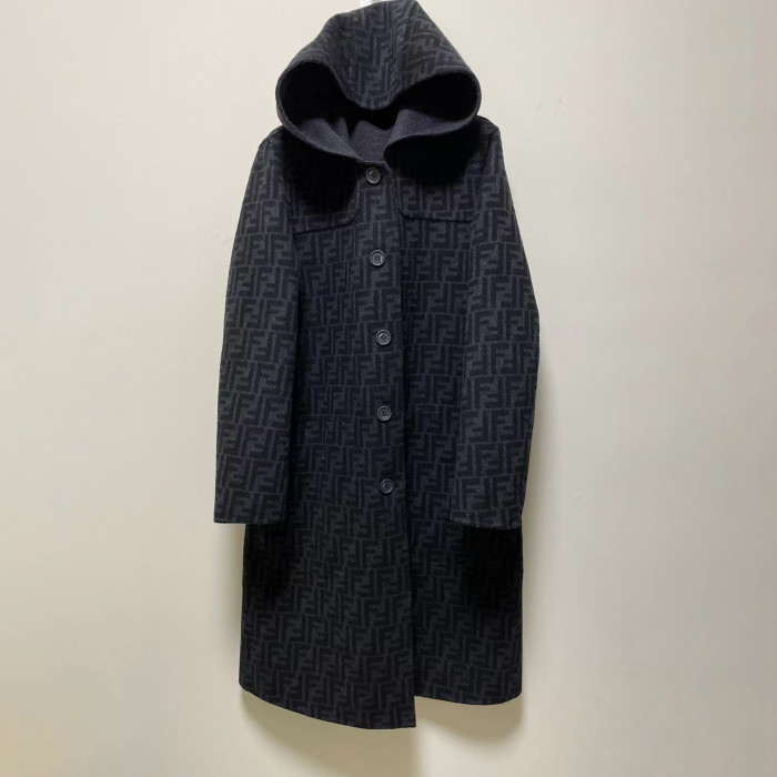 FENDI Woolen Double-Sided Hooded Full-Printed Coat Jacket  #nigo3715