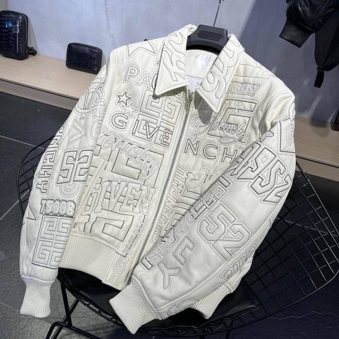 Givenchy Leather Embroidered Logo Bomber Jacket #nigo91388