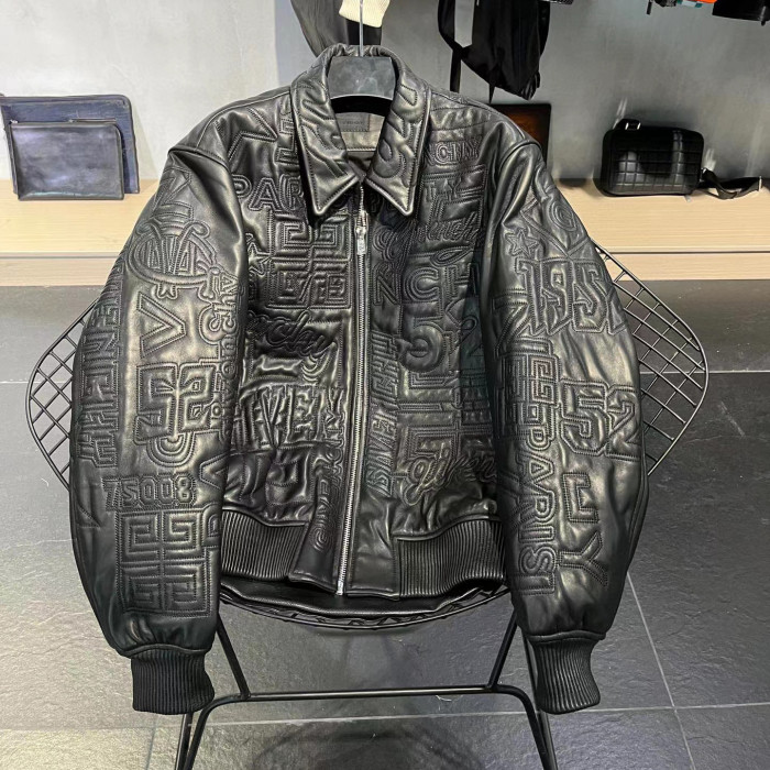 Givenchy NIGO Dark Print Zip Leather Jacket Coat #nigo91386
