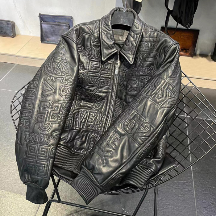 Givenchy NIGO Dark Print Zip Leather Jacket Coat #nigo91386