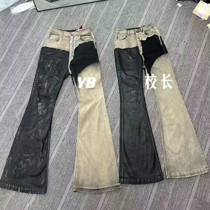 NIGO Denim leather canvas patchwork denim trousers #nigo94169
