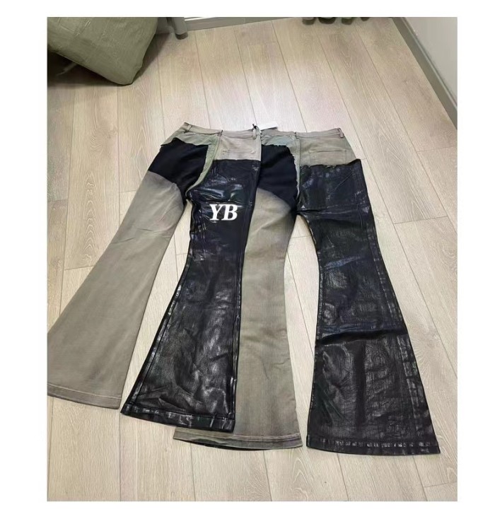 NIGO Denim leather canvas patchwork denim trousers #nigo94169