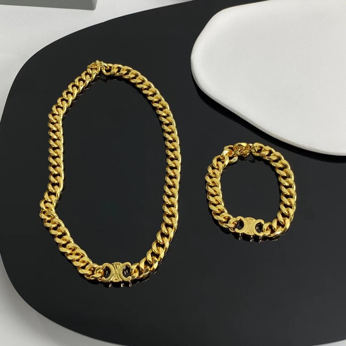 Celine NIGO Gold Decorative Chain Necklace Bracelet Set Box #nigo56938