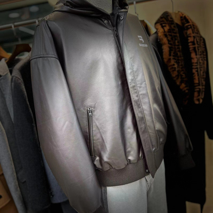 Balenciaga NIGO Leather Zip Hooded Jacket #nigo94233