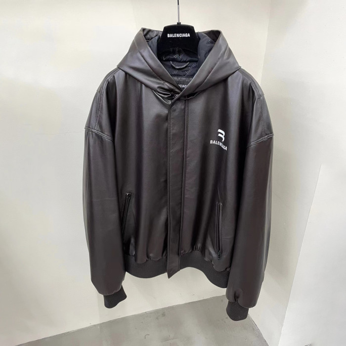 Balenciaga NIGO Leather Zip Hooded Jacket #nigo94233