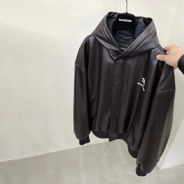 Balenciaga NIGO Leather Zip Hooded Jacket #nigo94233