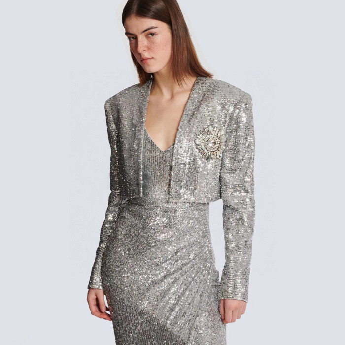 Balmain NIGO Summer Silver Sequin Coat Dress Set #nigo56842