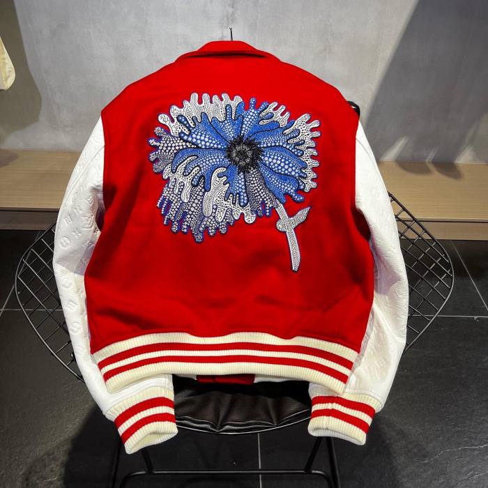 Louis Vuitton NIGO Wool Baseball Jersey Leather Jacket #nigo94432
