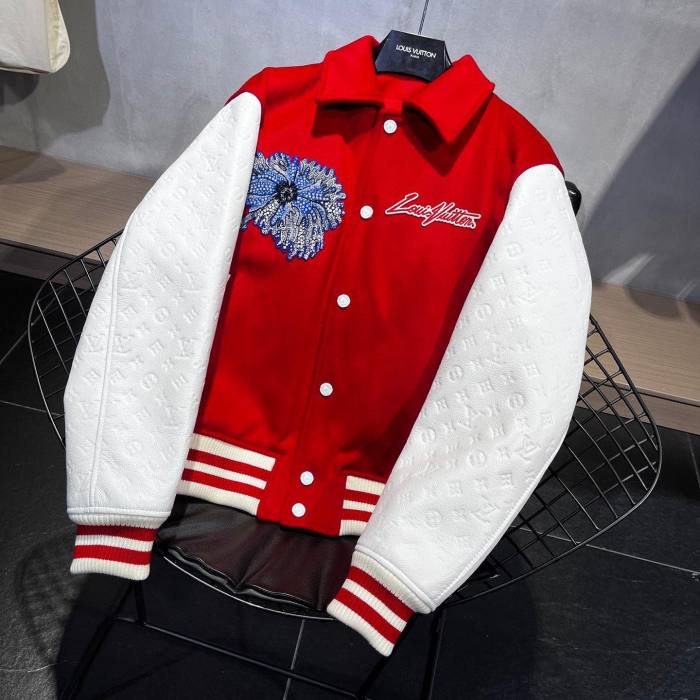 Louis Vuitton NIGO Wool Baseball Jersey Leather Jacket #nigo94432