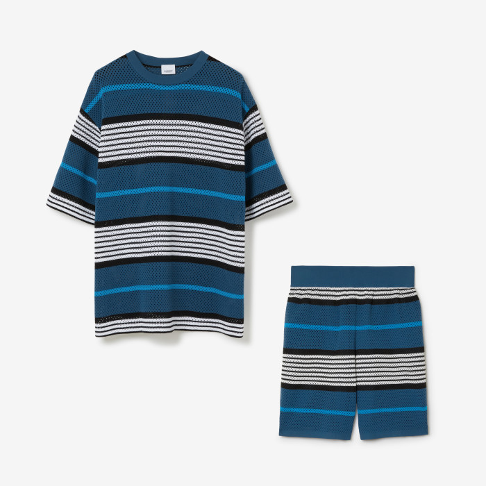 Burberry NIGO Striped Loose Hollow Summer Short Sleeve T-shirt Shorts Set Suit #nigo94475