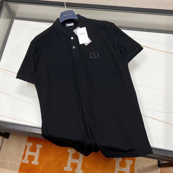 DIOR Solid Embroidered Logo Short Sleeve Polo Shirt #nigo4826